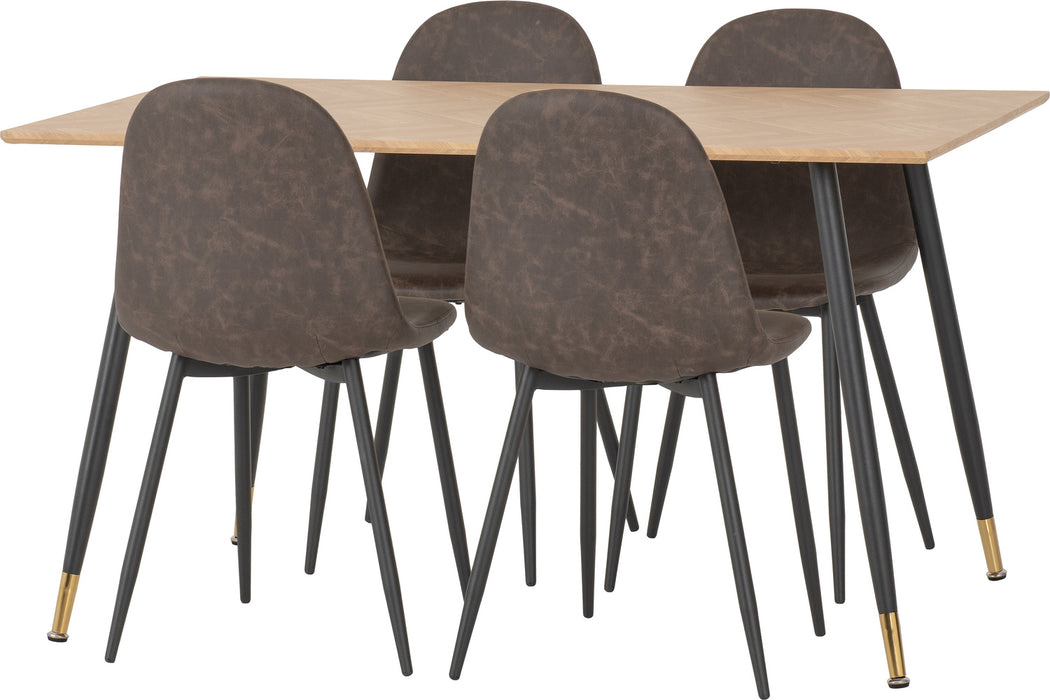 Hamilton Medium Dining Set with Athens Chairs Medium Oak Effect/Black/Brown Faux Leather