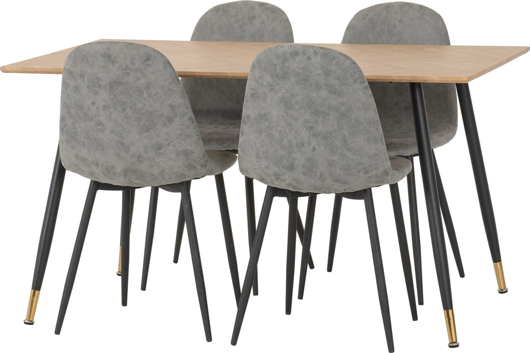 Hamilton Medium Dining Set with Athens Chairs Medium Oak Effect/Black/Grey Faux Leather