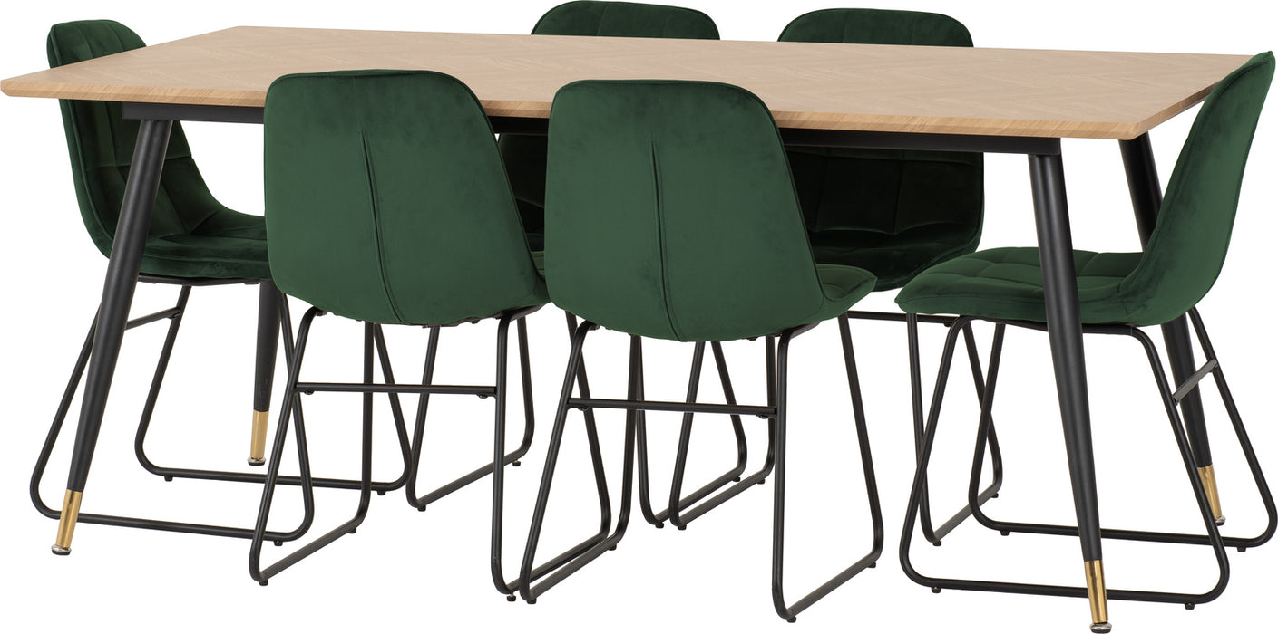 Hamilton Large Dining Set with Lukas Chairs Medium Oak Effect/Black/Emerald Green Velvet