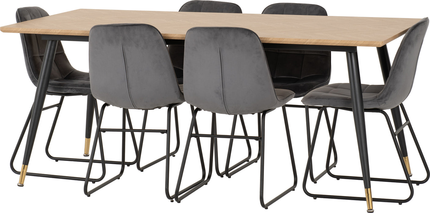 Hamilton Large Dining Set with Lukas Chairs Medium Oak Effect/Black/Grey Velvet
