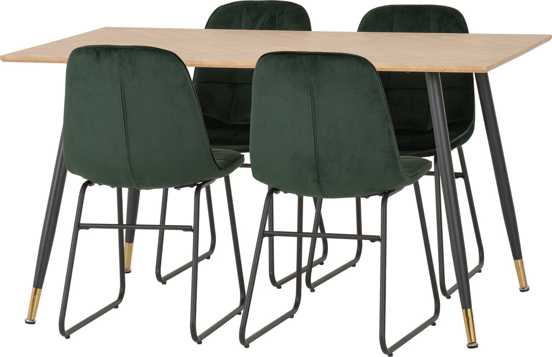 Hamilton Medium Dining Set with Lukas Chairs Medium Oak Effect/Black/Emerald Green Velvet