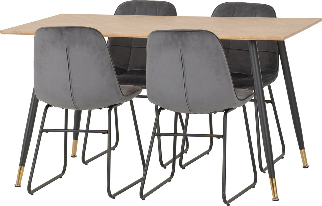Hamilton Medium Dining Set with Lukas Chairs Medium Oak Effect/Black/Grey Velvet