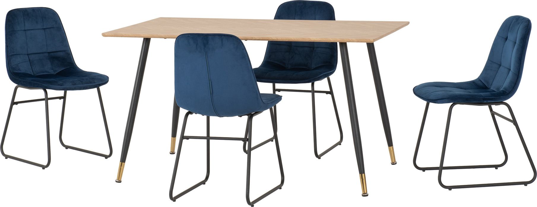 Hamilton Medium Dining Set with Lukas Chairs Medium Oak Effect/Black/Sapphire Blue Velvet