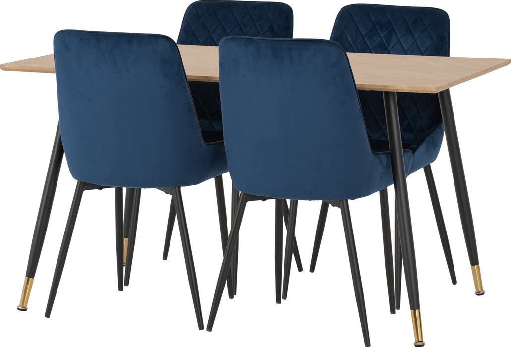 Hamilton Medium Dining Set with Avery Chairs Medium Oak Effect/Black/Sapphire Blue Velvet