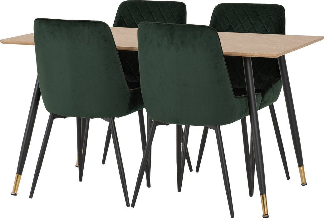 Hamilton Medium Dining Set with Avery Chairs Medium Oak Effect/Black/Emerald Green Velvet