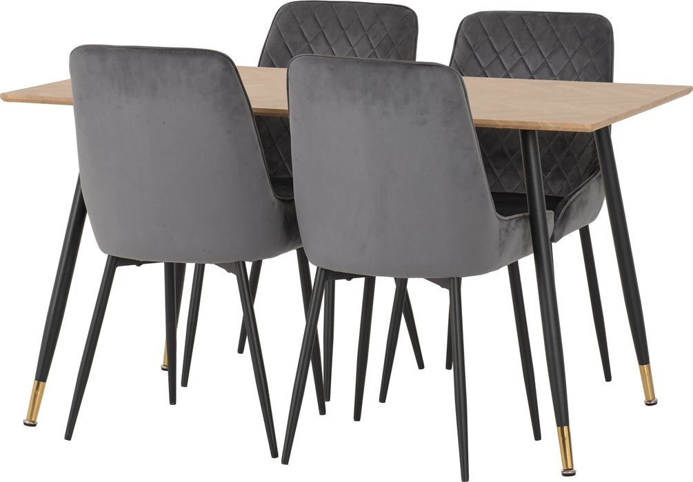 Hamilton Medium Dining Set with Avery Chairs Medium Oak Effect/Black/Grey Velvet