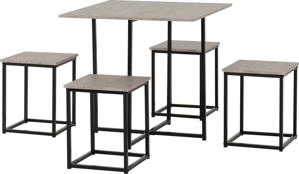 Kent 1+4 Stowaway Dining Set Stone Effect/Black