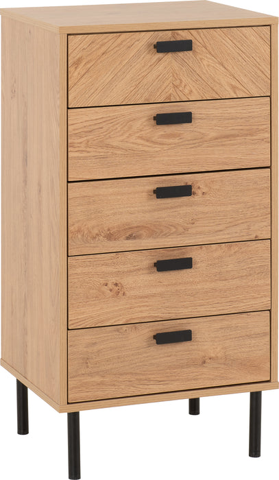 Leon 5 Drawer Narrow Chest Medium Oak Effect