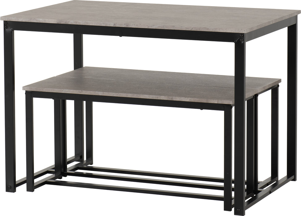 Lincoln 1+2 Dining Bench Set Stone Effect/Black