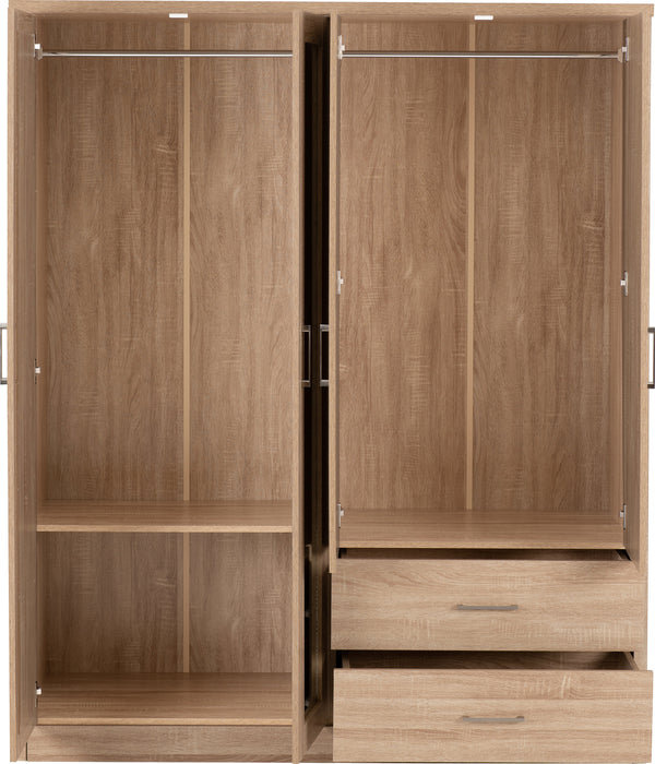 Lisbon 4 Door Wardrobe Light Oak Effect Veneer