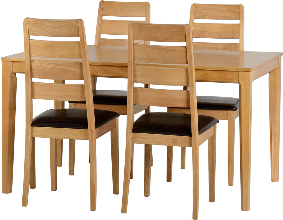 Logan Small Dining Set Oak Varnish/Brown Faux Leather