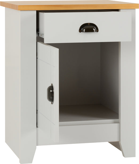 Ludlow 1 Drawer 1 Door Bedside Cabinet Grey/Oak Lacquer
