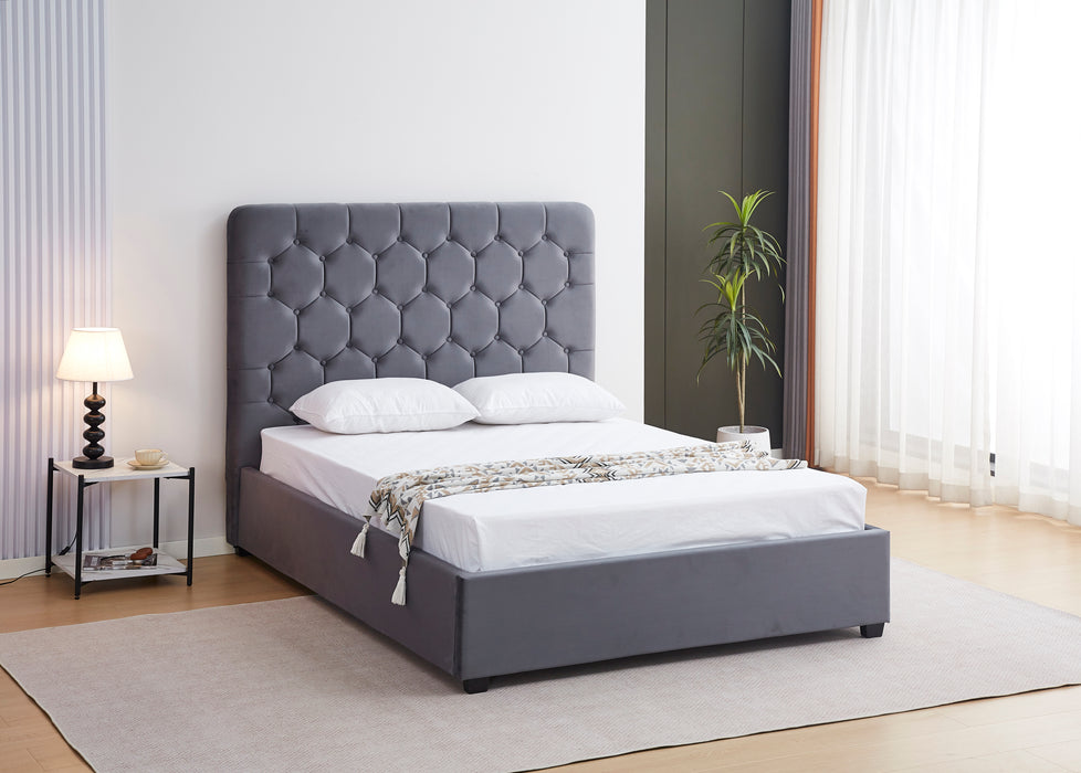 Madison Ottoman 5' Bed Grey Velvet Fabric