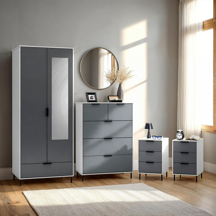 Madrid 2 Door Wardrobe Bedroom Set Grey/White Gloss