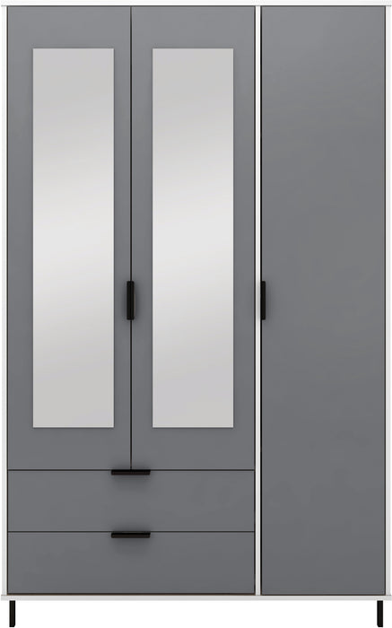 Madrid 3 Door 2 Drawer Mirrored Wardrobe Grey/White Gloss