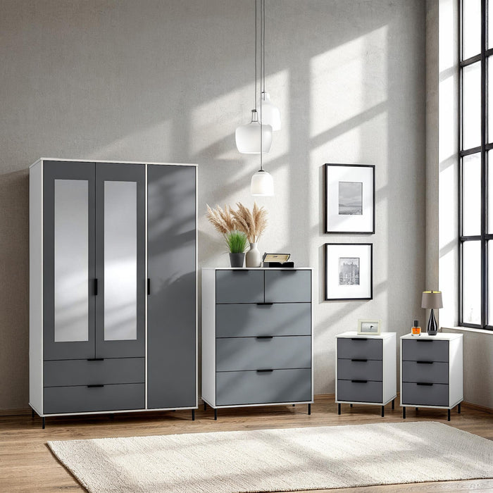 Madrid 3 Door Wardrobe Bedroom Set Grey/White Gloss