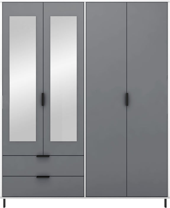 Madrid 4 Door 2 Drawer Mirrored Wardrobe Grey/White Gloss