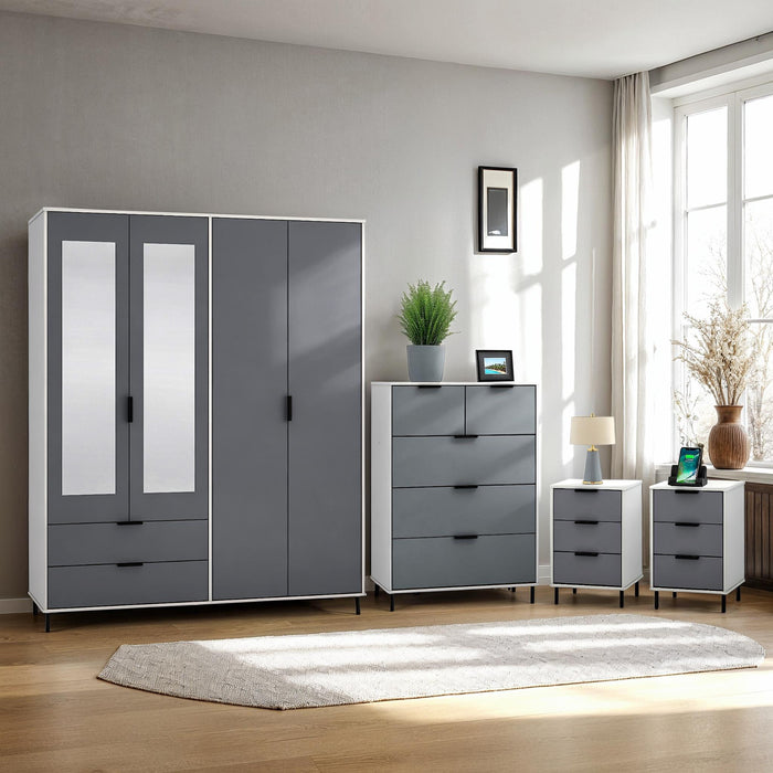 Madrid 4 Door Wardrobe Bedroom Set Grey/White Gloss