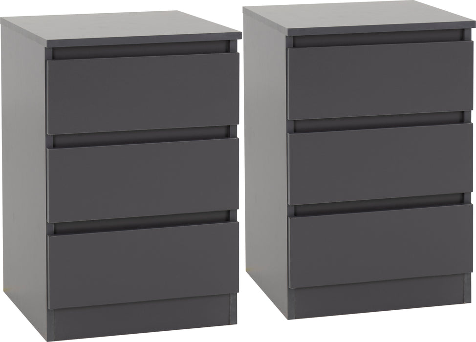 Malvern 3 Drawer Bedside (PAIR) Grey
