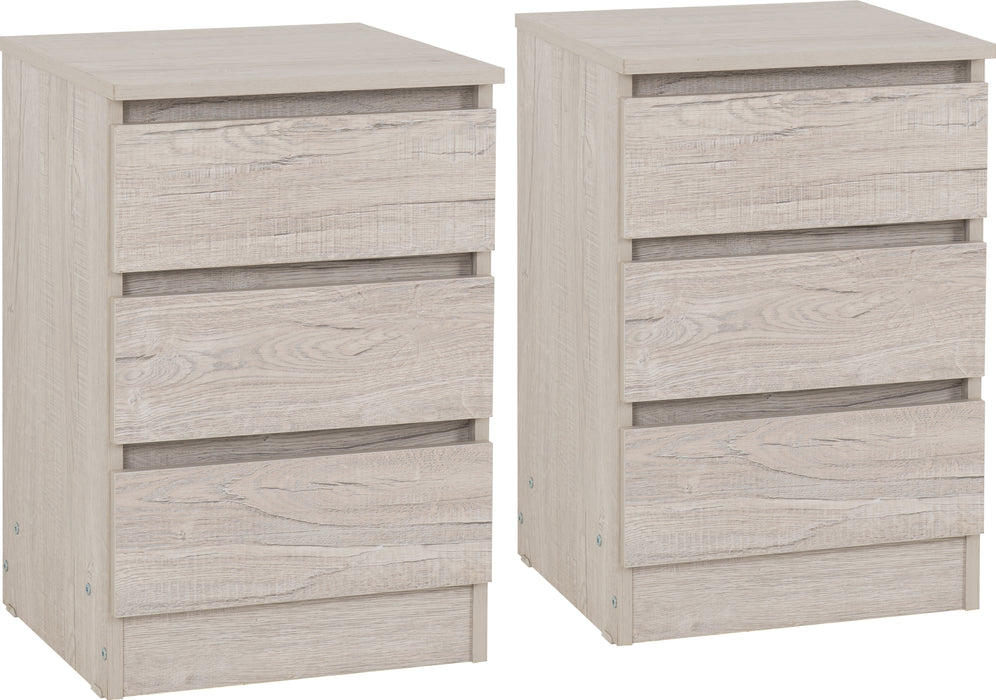 Malvern 3 Drawer Bedside (PAIR) Urban Snow
