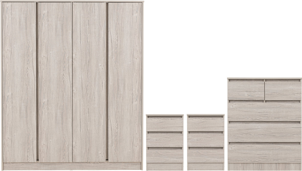 Malvern 4 Door Wardrobe Bedroom Set Urban Snow