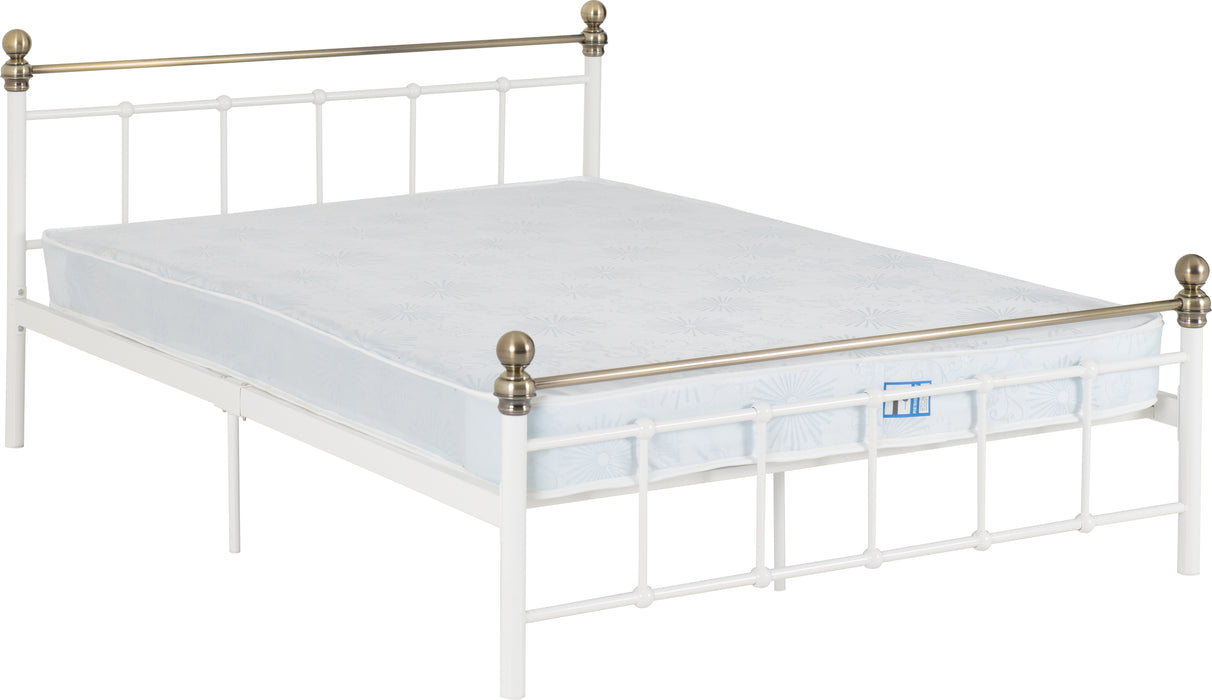 Marlborough 4'6" Bed White/Antique Brass