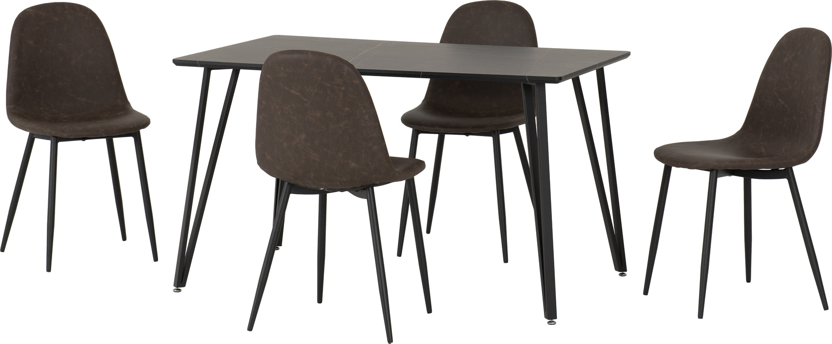 Marlow Dining Set with Athens Chairs Black Marble Effect/Black/Brown Faux Leather