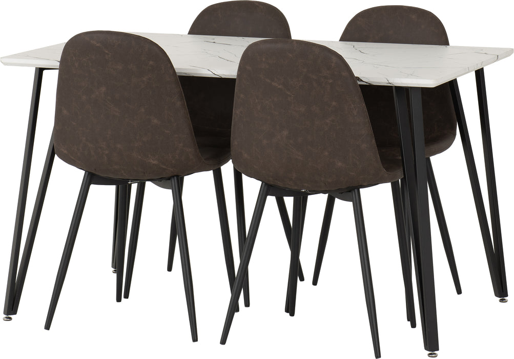 Marlow Dining Set with Athens Chairs White Marble Effect/Black/Brown Faux Leather