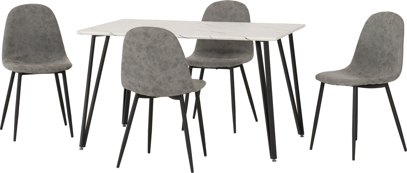 Marlow Dining Set with Athens Chairs White Marble Effect/Black/Grey Faux Leather