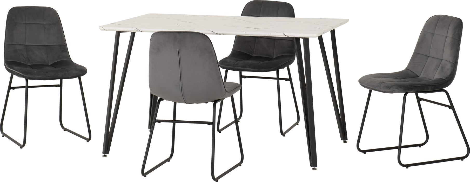 Marlow Dining Set with Lukas Chairs White Marble Effect/Black/Grey Velvet