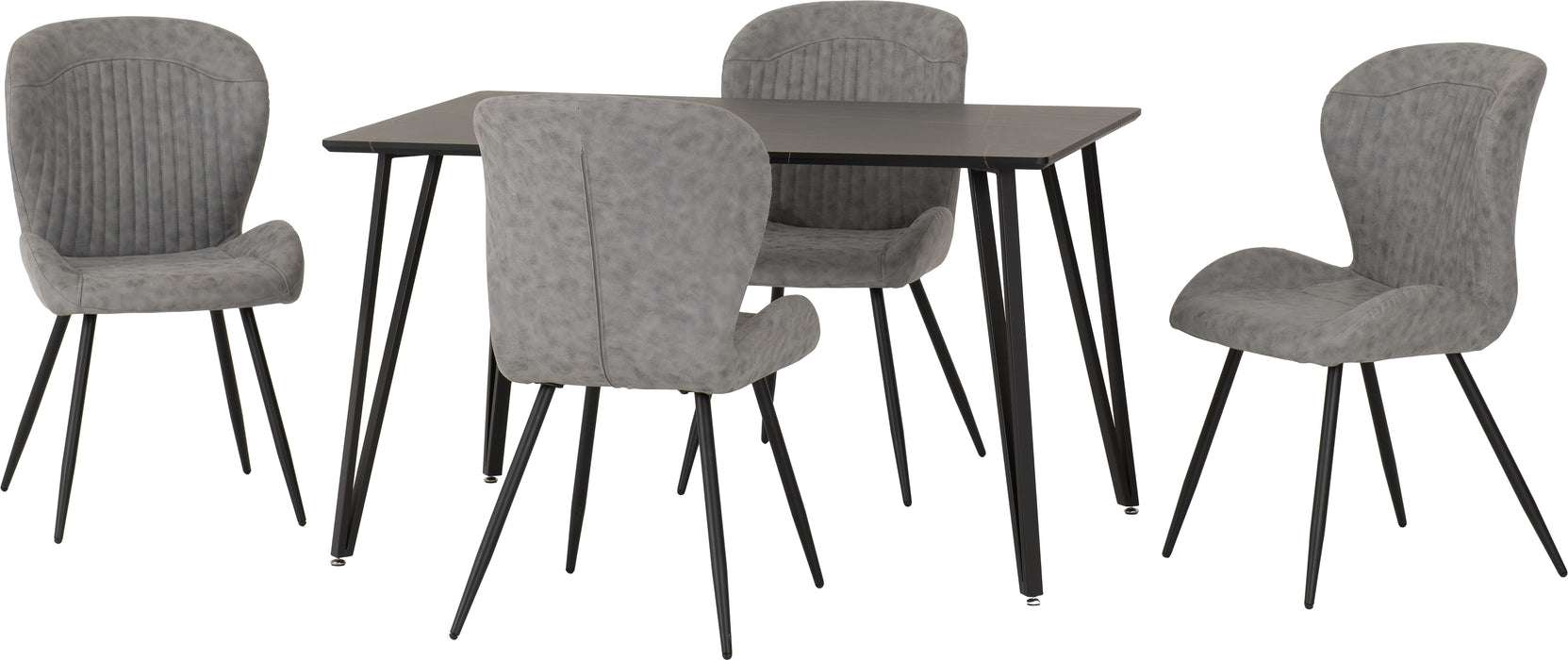 Marlow Dining Set with Quebec Chairs Black Marble Effect/Black/Grey Faux Leather