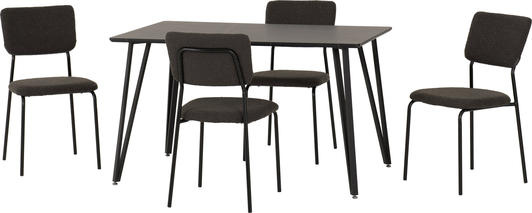 Marlow Dining Set with Sheldon Chairs Black Marble Effect/Black/Grey Boucle Fabric