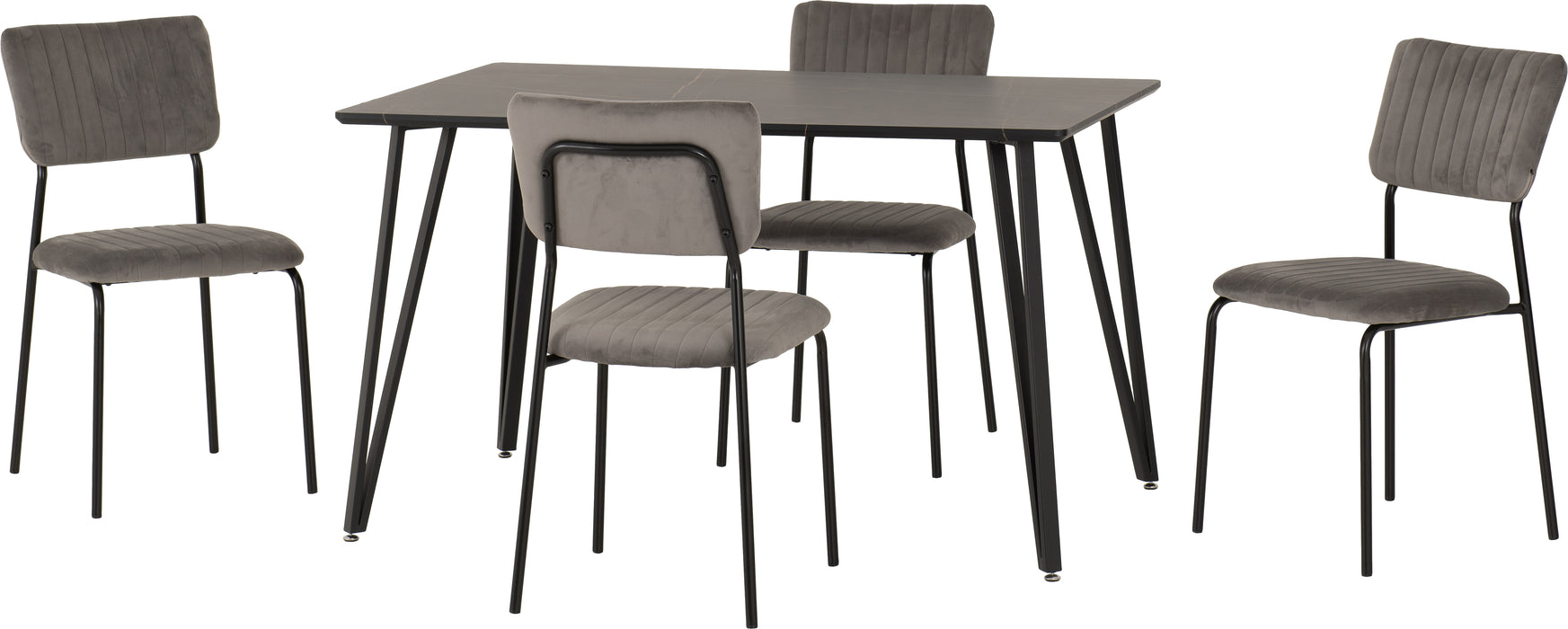 Marlow Dining Set with Sheldon Chairs Black Marble Effect/Black/Grey Velvet Fabric