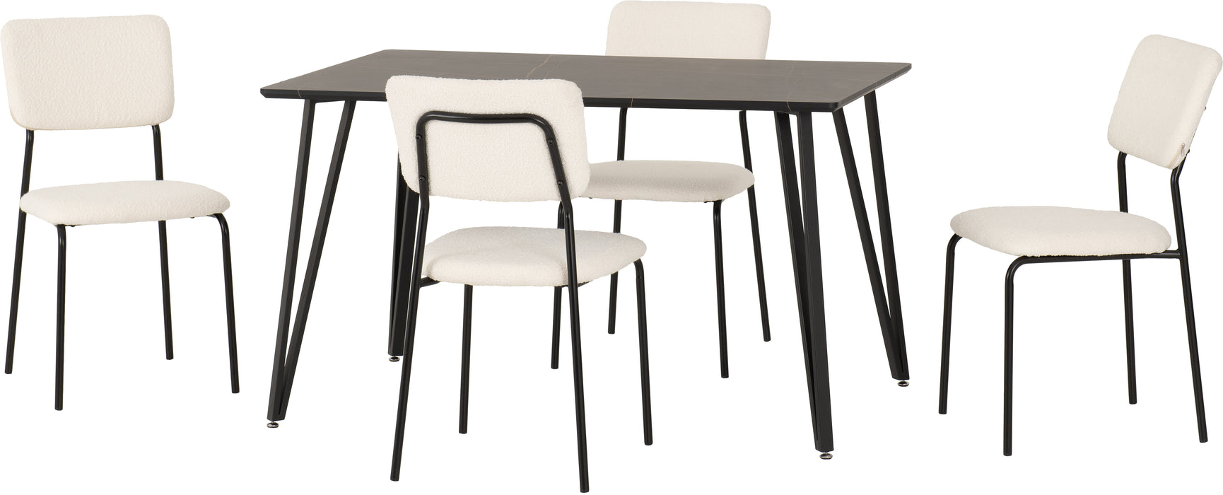 Marlow Dining Set with Sheldon Chairs Black Marble Effect/Black/Ivory Boucle Fabric