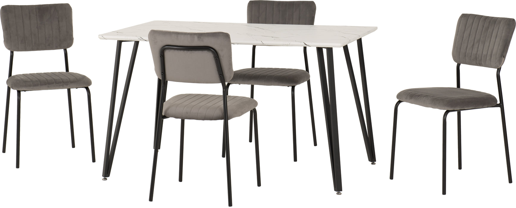 Marlow Dining Set with Sheldon Chairs White Marble Effect/Black/Grey Velvet Fabric