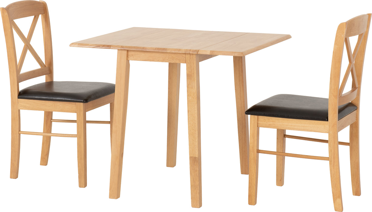 Mason Double Drop Leaf Dining Set Oak Varnish/Brown Faux Leather