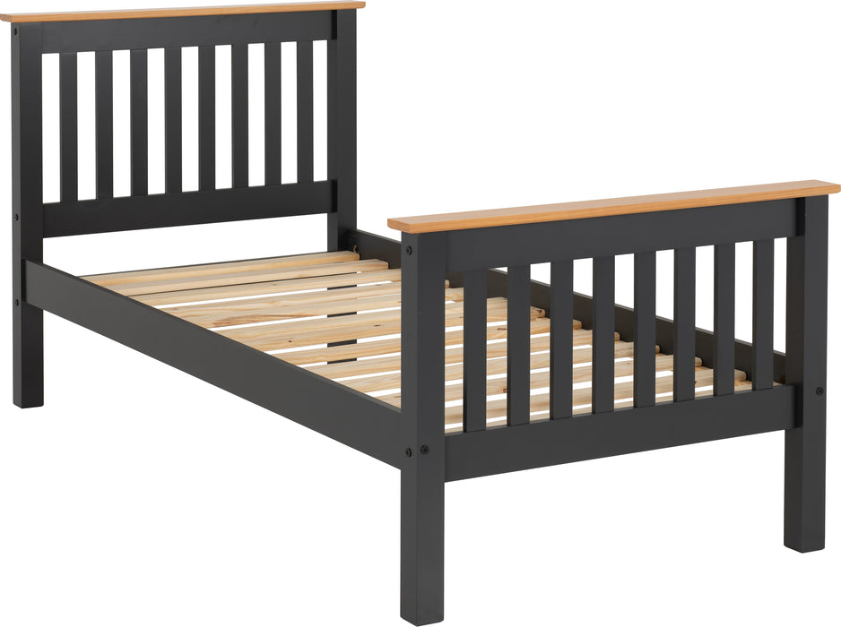 Monaco 3' Bed High Foot End Dark Grey/Oak Effect