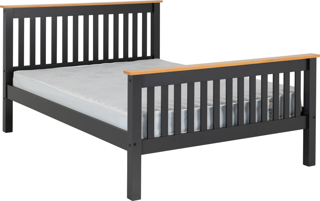 Monaco 4'6" Bed High Foot End Dark Grey/Oak Effect