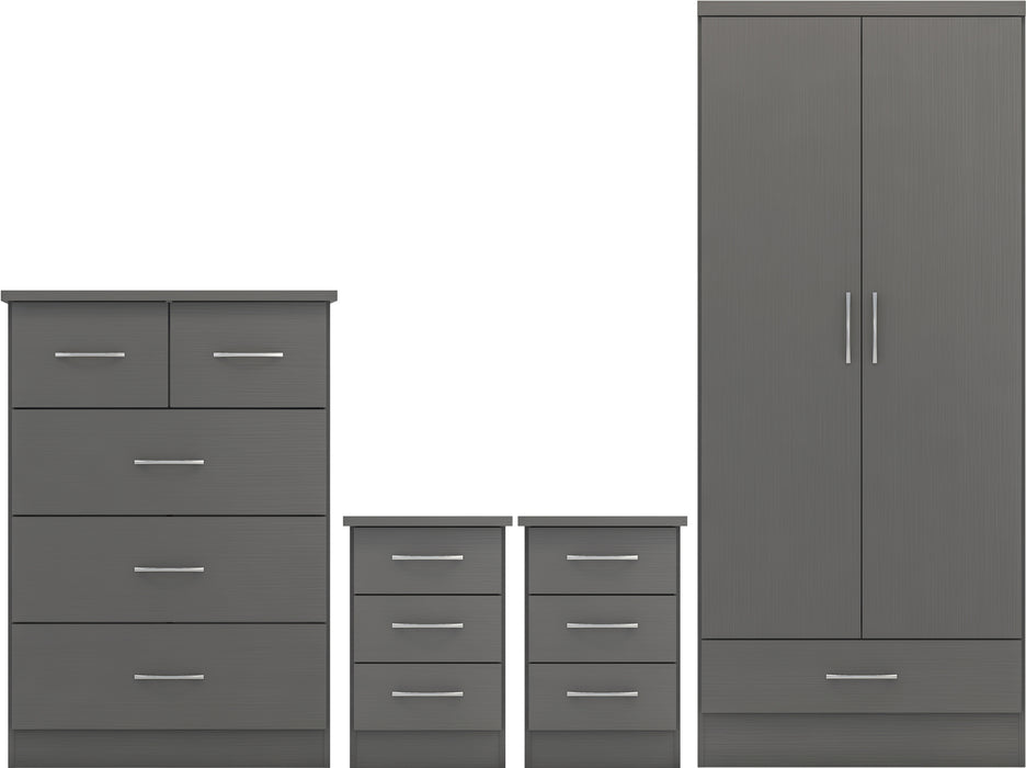 Nevada 2 Door 1 Drawer Wardrobe Bedroom Set 3D Effect Grey