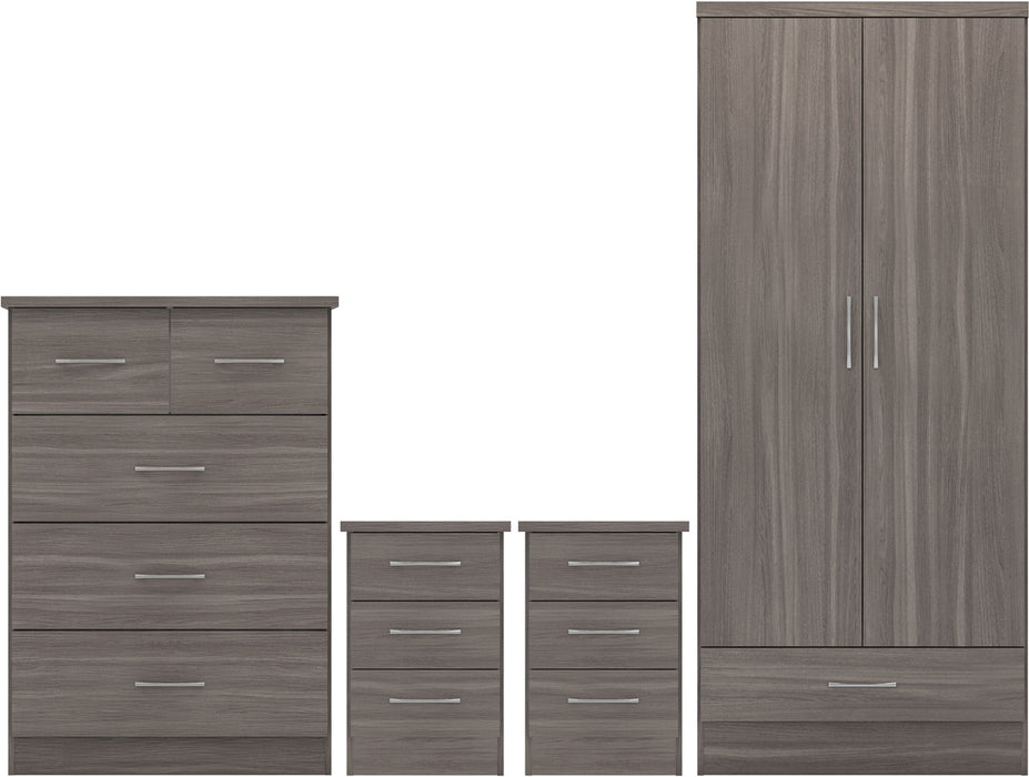 Nevada 2 Door 1 Drawer Wardrobe Bedroom Set Black Wood Grain