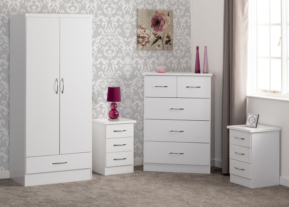 Nevada 2 Door 1 Drawer Wardrobe Bedroom Set White Gloss