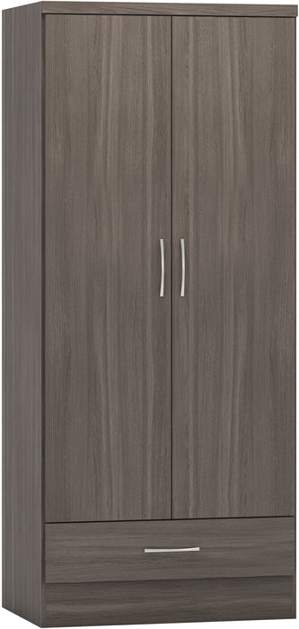 Nevada 2 Door 1 Drawer Wardrobe Black Wood Grain