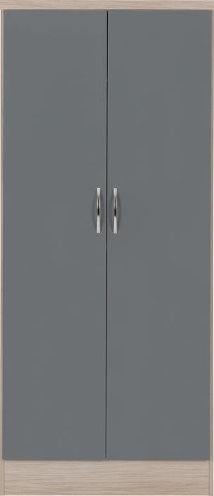 Nevada 2 Door All Hanging Wardrobe Grey Gloss/Light Oak Effect Veneer