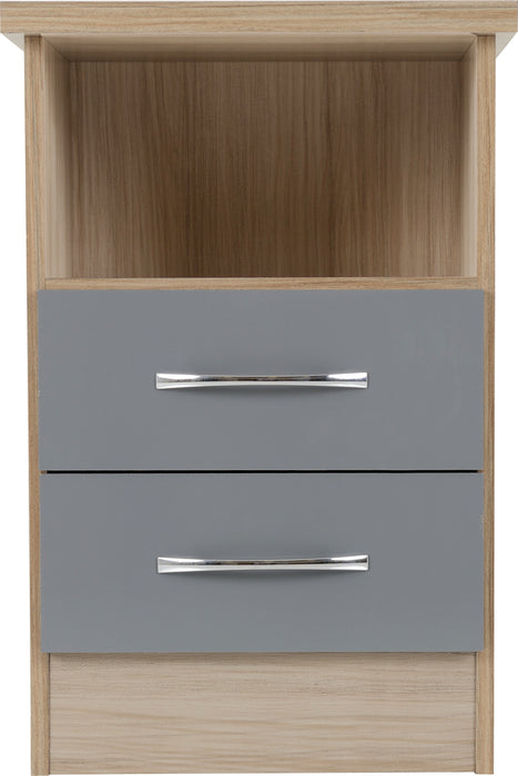 Nevada 2 Drawer Bedside Grey Gloss/Light Oak Effect Veneer