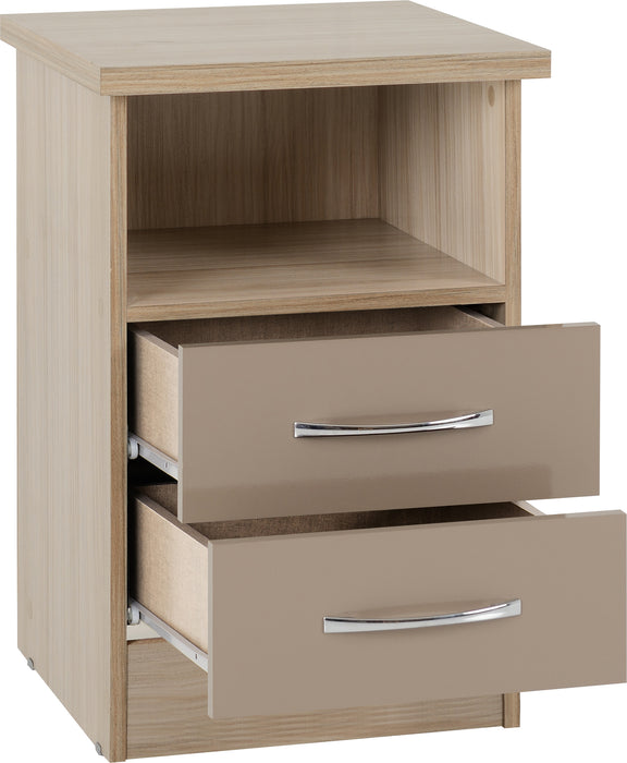 Nevada 2 Drawer Bedside Oyster Gloss/Light Oak Effect Veneer
