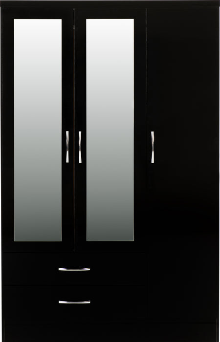 Nevada 3 Door 2 Drawer Mirrored Wardrobe Black Gloss