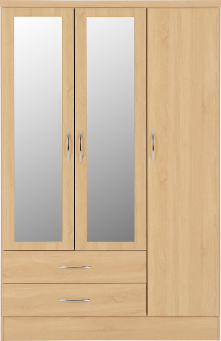 Nevada 3 Door 2 Drawer Mirrored Wardrobe Sonoma Oak Effect