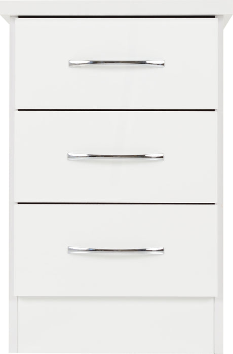 Nevada 3 Drawer Bedside White Gloss
