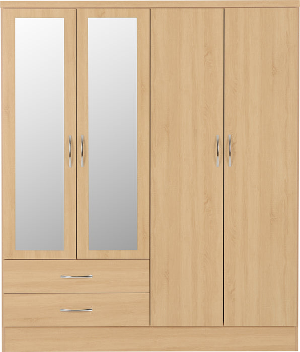 Nevada 4 Door 2 Drawer Mirrored Wardrobe Sonoma Oak Effect