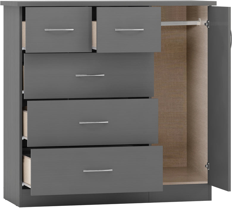 Nevada 5 Drawer Low Wardrobe 3D Effect Grey
